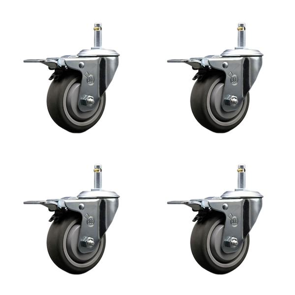 Service Caster 3.5'' Thermo Rubber Swivel 7/16'' Stem Caster Set with Total Lock Brake, 4PK SCC-GRTTL20S3514-TPRB-716138-4 - main